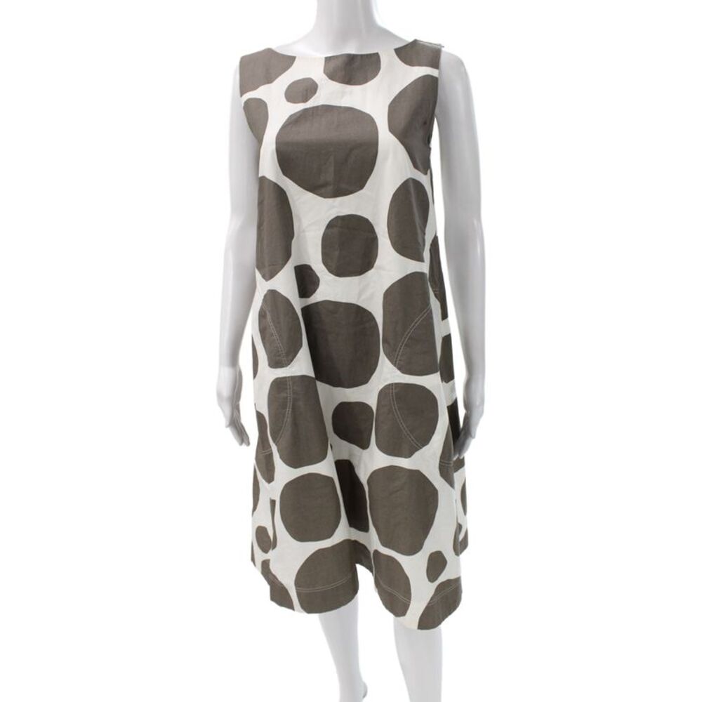 Marimekko For Uniqlo Women Shift Dress White Polka Dot Cotton Boat Neck Size XS
